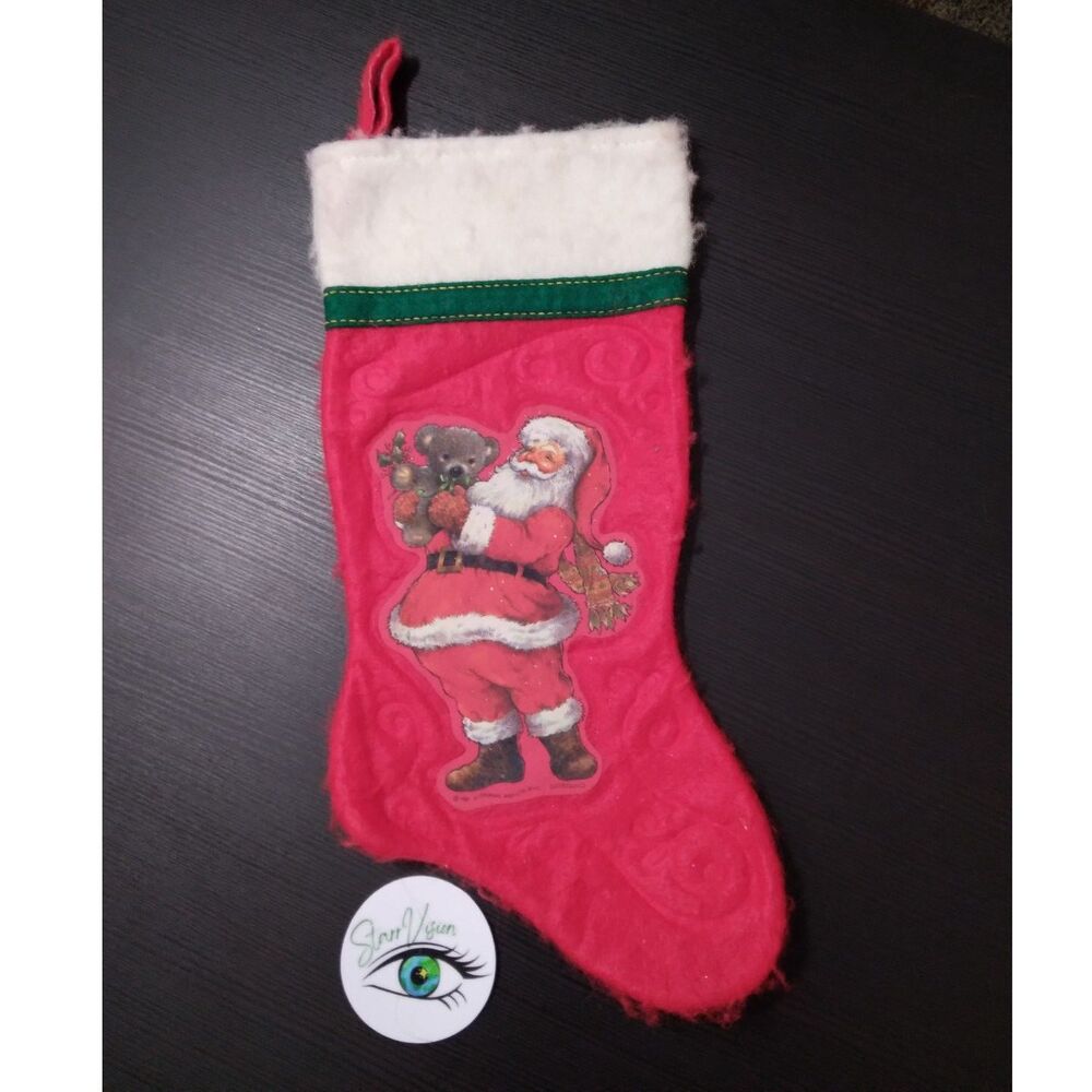 Vintage 1981 Giordano Christmas Stocking Santa holding Teddy Bear
